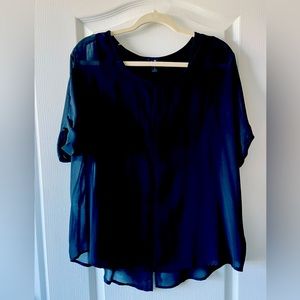 Large sheer black shirt, tank-top BUILT IN - open back with lace-up closure.